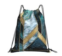 CHANGLEI Geometric Marble Large Casual Drawstring Backpack With Print,Water-Resistant Polyester,Lightweight Durable,Black Contrast Back For Gym,Yoga,Travel