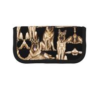 CHANGLEI German Shepherd Dog Sturdy Canvas Pencil Case with Full-Print Design,Double Zip Closure, Black Border Contrasting Design Multi-Use Organizer