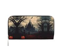 CHANGLEI Gloomy Castle and Witch Long Zip Around Pu Leather Clutch Wallet for Women,Multi-Functional Purse with Coin Pocket, Multiple Card Slots and Organizer Compartments