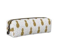 CHANGLEI Gold Glitter Pineapples Fruit Minimalist All-Over Print Cross-Grain PVC Leather Zipper Pencil Case, Soft Lined Portable Pen Pouch Stationery Bag