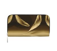 CHANGLEI Golden Feathers Long Zip Around Pu Leather Clutch Wallet for Women,Multi-Functional Purse with Coin Pocket, Multiple Card Slots and Organizer Compartments