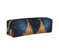 CHANGLEI Golden Glitter Christmas Tree Minimalist All-Over Print Cross-Grain PVC Leather Zipper Pencil Case, Soft Lined Portable Pen Pouch Stationery Bag