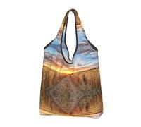 CHANGLEI Golden Wheat Field Reusable Foldable Shopping Bag With All-Over Print-Waterproof Grocery Tote,Compact Carry Pouch,Holds 50lbs,Eco-Friendly Machine Washable