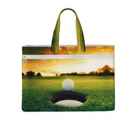 CHANGLEI Golf Course Full Art Print Canvas Document Bag, Dual Zipper Pocket Tote Bag, Large Capacity Portable File Organizer 11x15inch