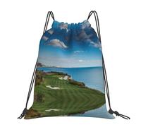 CHANGLEI Golf Course Large Casual Drawstring Backpack With Print,Water-Resistant Polyester,Lightweight Durable,Black Contrast Back For Gym,Yoga,Travel