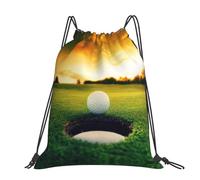 CHANGLEI Golf Course Large Casual Drawstring Backpack With Print,Water-Resistant Polyester,Lightweight Durable,Black Contrast Back For Gym,Yoga,Travel