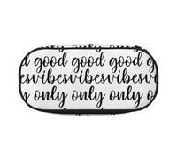 CHANGLEI Good Vibes Only Double-Zip Pencil Case with 4 Pen Slots Mesh Pocket,Print Lightweight Durable Polyester Pencil Pouch for School,Office,Or Makeup Organizer