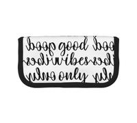 CHANGLEI Good Vibes Only Large Capacity Canvas Pencil Case 19x9x5 Cm,Double Zipper Inner Mesh Pocket Pen Bag,Multi-Purpose Storage Bag