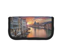 CHANGLEI Grand Canal Sturdy Canvas Pencil Case with Full-Print Design,Double Zip Closure, Black Border Contrasting Design Multi-Use Organizer