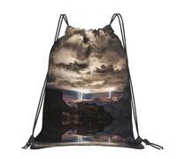 CHANGLEI Grand Canyon Dark Cloud Large Casual Drawstring Backpack With Print,Water-Resistant Polyester,Lightweight Durable,Black Contrast Back For Gym,Yoga,Travel