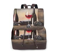 CHANGLEI Grape Wine Women'S Genuine Leather Backpack,Full-Pattern Print,Fashion Casual Daypack For School Travel Work