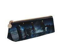 CHANGLEI Graveyard Tombstone Cute Leather Pencil Case for Girls Boys,Printed Personalised Lightweight Pencil Stationery Case