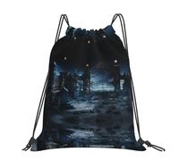 CHANGLEI Graveyard Tombstone Large Casual Drawstring Backpack With Print,Water-Resistant Polyester,Lightweight Durable,Black Contrast Back For Gym,Yoga,Travel