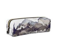 CHANGLEI Gray Hills Birds Drawing Minimalist All-Over Print Cross-Grain PVC Leather Zipper Pencil Case, Soft Lined Portable Pen Pouch Stationery Bag