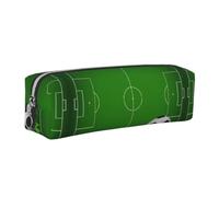 CHANGLEI Green Ball Field Minimalist All-Over Print Cross-Grain PVC Leather Zipper Pencil Case, Soft Lined Portable Pen Pouch Stationery Bag