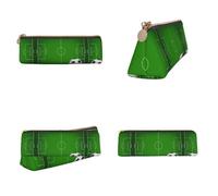 CHANGLEI Green Ball Field Printed Triangular Pencil Case,Cross Texture Pu Leather Cosmetic Pouch, Large Capacity Pen Bag with Zipper