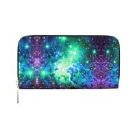 CHANGLEI Green Blue Purple Galaxy Long Zip Around Pu Leather Clutch Wallet for Women,Multi-Functional Purse with Coin Pocket, Multiple Card Slots and Organizer Compartments