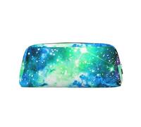 CHANGLEI Green Blue Purple Galaxy Personalised Leather Pencil Case for Girls Boys,Printed Lightweight Pencil Stationery Case