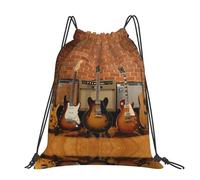 CHANGLEI Guitar Collection Large Casual Drawstring Backpack With Print,Water-Resistant Polyester,Lightweight Durable,Black Contrast Back For Gym,Yoga,Travel