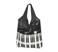 CHANGLEI Guitar Piano Pattern Reusable Foldable Shopping Bag With All-Over Print-Waterproof Grocery Tote,Compact Carry Pouch,Holds 50lbs,Eco-Friendly Machine Washable