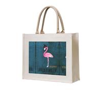 CHANGLEI Halloween Flamingo Witch Hat Eco-Friendly Heavy Duty Canvas Tote Bag,Large Reusable Shopping Bag With Double-Sided Print,Durable Comfortable Carry Handles