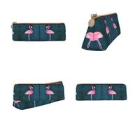 CHANGLEI Halloween Flamingo Witch Hat Printed Triangular Pencil Case,Cross Texture Pu Leather Cosmetic Pouch, Large Capacity Pen Bag with Zipper