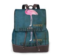 CHANGLEI Halloween Flamingo Witch Hat Women'S Genuine Leather Backpack,Full-Pattern Print,Fashion Casual Daypack For School Travel Work