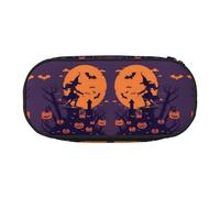 CHANGLEI Halloween Witch Flying Double-Zip Pencil Case with 4 Pen Slots Mesh Pocket,Print Lightweight Durable Polyester Pencil Pouch for School,Office,Or Makeup Organizer