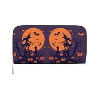 CHANGLEI Halloween Witch Flying Long Zip Around Pu Leather Clutch Wallet for Women,Multi-Functional Purse with Coin Pocket, Multiple Card Slots and Organizer Compartments