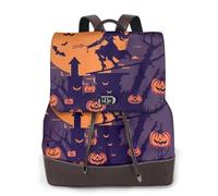 CHANGLEI Halloween Witch Flying Women'S Genuine Leather Backpack,Full-Pattern Print,Fashion Casual Daypack For School Travel Work