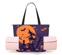CHANGLEI Halloween Witch Flying Women'S Yoga Mat Bag With All-Over Print,Lightweight Polyester Shoulder Gym Bag,Front Open Pocket For Yoga Mat, Towel