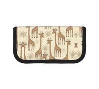 CHANGLEI Hand Drawn Giraffes Large Capacity Canvas Pencil Case 19x9x5 Cm,Double Zipper Inner Mesh Pocket Pen Bag,Multi-Purpose Storage Bag