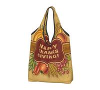 CHANGLEI Happy Thanksgiving Reusable Foldable Shopping Bag With All-Over Print-Waterproof Grocery Tote,Compact Carry Pouch,Holds 50lbs,Eco-Friendly Machine Washable