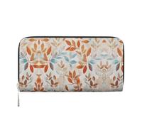 CHANGLEI Harvest Orange Blue Watercolor Leaf Long Zip Around Pu Leather Clutch Wallet for Women,Multi-Functional Purse with Coin Pocket, Multiple Card Slots and Organizer Compartments