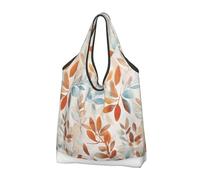 CHANGLEI Harvest Orange Blue Watercolor Leaf Reusable Foldable Shopping Bag With All-Over Print-Waterproof Grocery Tote,Compact Carry Pouch,Holds 50lbs,Eco-Friendly Machine Washable