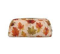 CHANGLEI Harvest Watercolor Leaf Personalised Leather Pencil Case for Girls Boys,Printed Lightweight Pencil Stationery Case