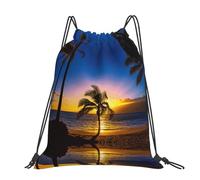 CHANGLEI Hawaii Beach Large Casual Drawstring Backpack With Print,Water-Resistant Polyester,Lightweight Durable,Black Contrast Back For Gym,Yoga,Travel