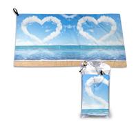 CHANGLEI Heart Shape Romantic Beach 16x31.5 Inch Microfiber Quick-Dry Towel-Full Print Design,Single-Sided Pattern,Ultra-Absorbent, Lightweight Compact Travel Towel With Carabiner Storage Pouch