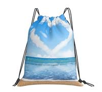 CHANGLEI Heart Shape Romantic Beach Large Casual Drawstring Backpack With Print,Water-Resistant Polyester,Lightweight Durable,Black Contrast Back For Gym,Yoga,Travel