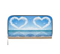 CHANGLEI Heart Shape Romantic Beach Long Zip Around Pu Leather Clutch Wallet for Women,Multi-Functional Purse with Coin Pocket, Multiple Card Slots and Organizer Compartments