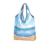 CHANGLEI Heart Shape Romantic Beach Reusable Foldable Shopping Bag With All-Over Print-Waterproof Grocery Tote,Compact Carry Pouch,Holds 50lbs,Eco-Friendly Machine Washable