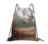 CHANGLEI Hunting Flying Wild Ducks Large Casual Drawstring Backpack With Print,Water-Resistant Polyester,Lightweight Durable,Black Contrast Back For Gym,Yoga,Travel