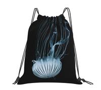 CHANGLEI Jellyfish Large Casual Drawstring Backpack With Print,Water-Resistant Polyester,Lightweight Durable,Black Contrast Back For Gym,Yoga,Travel