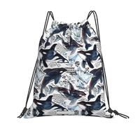 CHANGLEI Killer Whale Large Casual Drawstring Backpack With Print,Water-Resistant Polyester,Lightweight Durable,Black Contrast Back For Gym,Yoga,Travel