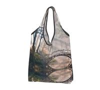 CHANGLEI Landscape Reusable Foldable Shopping Bag With All-Over Print-Waterproof Grocery Tote,Compact Carry Pouch,Holds 50lbs,Eco-Friendly Machine Washable