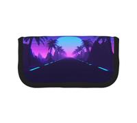CHANGLEI Late Night Highway Large Capacity Canvas Pencil Case 19x9x5 Cm,Double Zipper Inner Mesh Pocket Pen Bag,Multi-Purpose Storage Bag