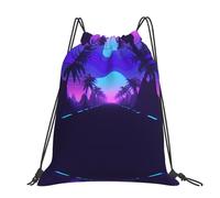CHANGLEI Late Night Highway Large Casual Drawstring Backpack With Print,Water-Resistant Polyester,Lightweight Durable,Black Contrast Back For Gym,Yoga,Travel