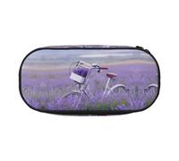 CHANGLEI Lavender Field Bike Double-Zip Pencil Case with 4 Pen Slots Mesh Pocket,Print Lightweight Durable Polyester Pencil Pouch for School,Office,Or Makeup Organizer
