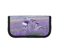 CHANGLEI Lavender Field Bike Large Canvas Pencil Case for Girls Boys,Printed Personalised Lightweight Pencil Stationery Case