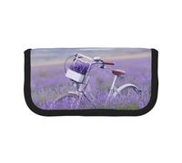 CHANGLEI Lavender Field Bike Large Canvas Pencil Case for Girls Boys,Printed Personalised Lightweight Pencil Stationery Case